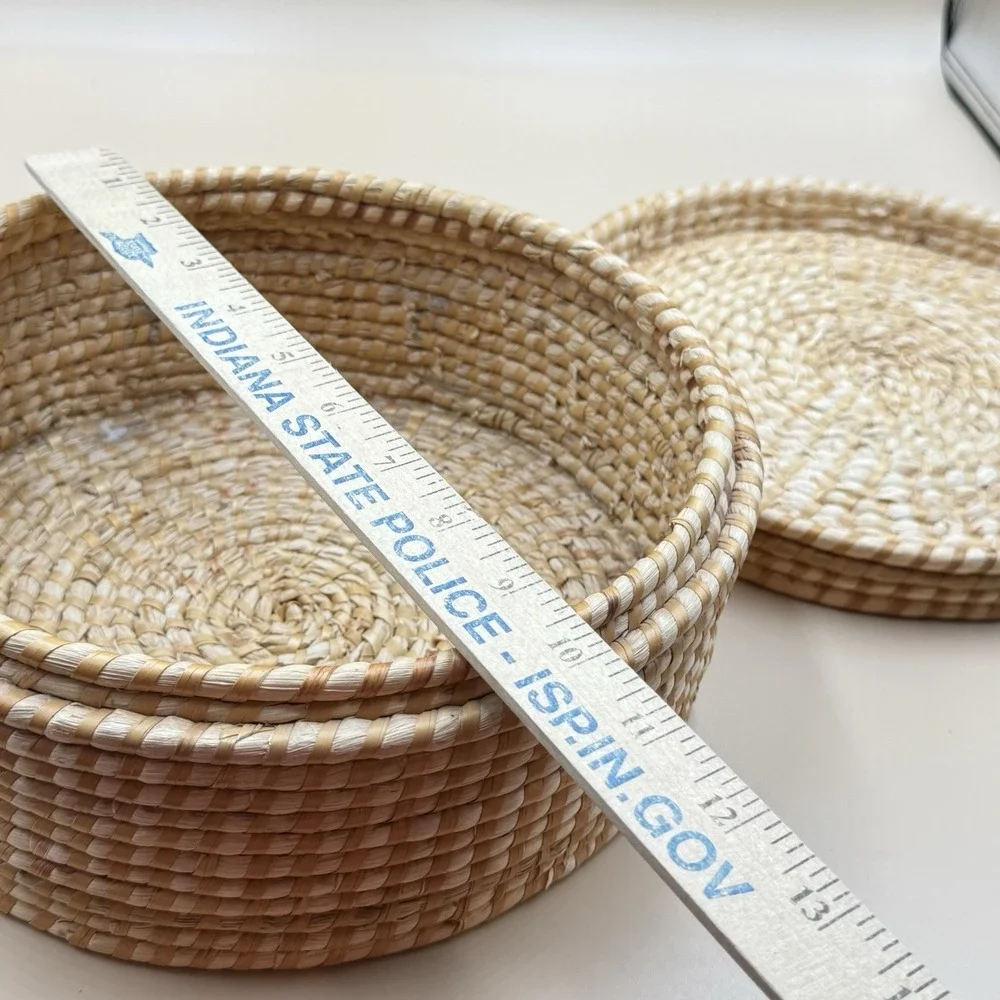 Handwoven Lidded Raffia Coil Basket Natural Boho Woven Storage Basket Vintage